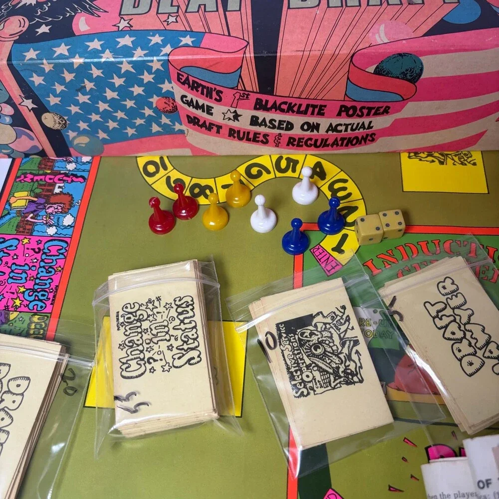 Vintage 1968 Beat the Draft Board Game Anti-War Vietnam Era Blacklite Poster